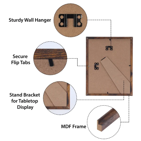 MEBRUDY 8x10 Picture Frame Set of 15, Brown Picture Frames Display 8 by 10 Photo for Wall or Tabletop - Image 2