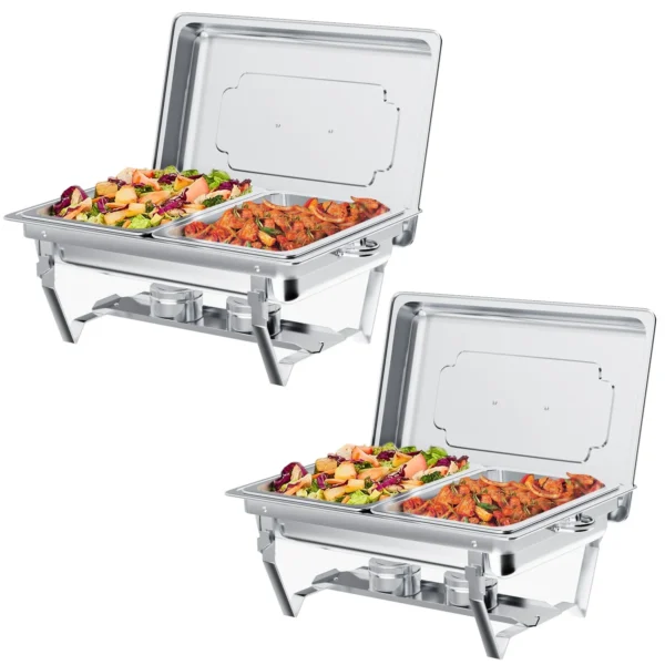 Chafing Dish Buffet Set 2 Pack, TINANA 8QT Stainless Steel Chafing Dishes 2 Compartment for Buffet, Chafers and Buffet Warmers Sets for Parties, Events, Wedding, Camping, Dinner