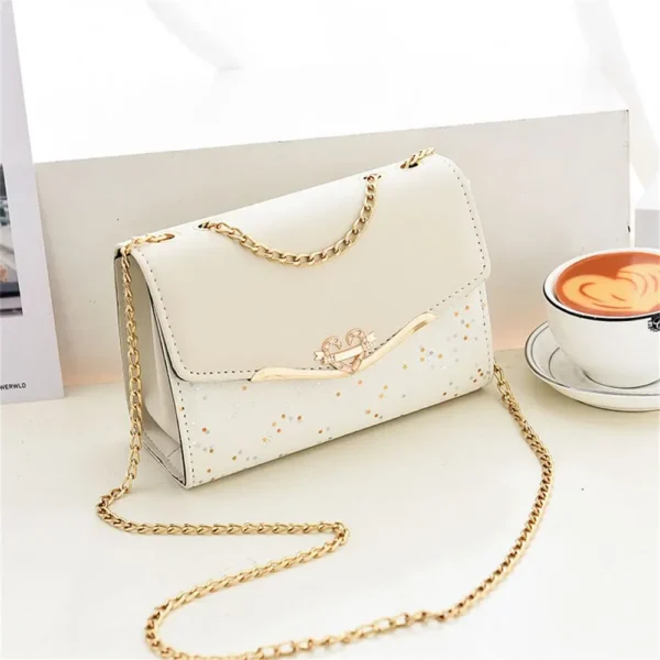 Elegant Women Shoulder Bag Sequin PU Leather Messenger Bag Fashion Pearl Sling Chain Single Totes Bag Korean Mobile Phone Bag - Image 2