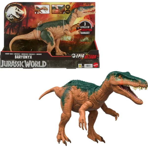 Jurassic World Epic Attack Baryonyx Dinosaur Toy Figure, Double Damage, Lights & Sounds