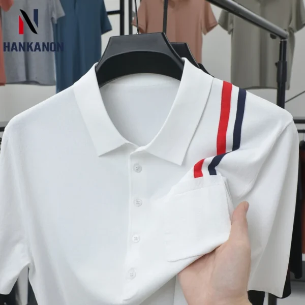 Men's White Polo Shirt, High-quality 2024 Lightweight Summer Short-sleeve Knit Shirt, Stretchy Casual Top.M-4XL - Image 3