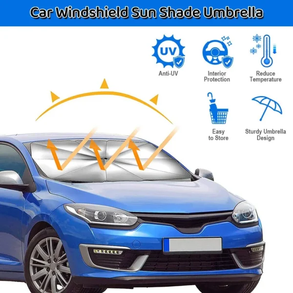 Windshield Sun Shade for Car, Car Window Shade, Foldable Car Umbrella Sunshade Cover Car Front Window, Blocks UV Rays Sun Visor Protector Sunshade for Interior Protection, Car Accessories (55"x31") - Image 4