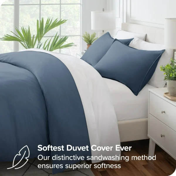 Bare Home Washed Duvet Cover Set - Ultra-Soft - Premium 1800 Collection - 3 Piece - Queen, Bering Sea - Image 4