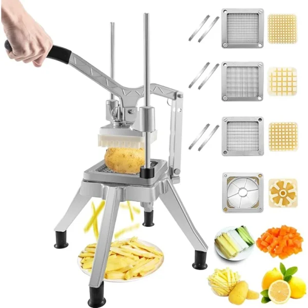 Potato Slicer Commercial Vegetable Chopper W/ 4 Replacement Blades Manual Vegetable Cutter Kitchen Gadgets Chips Food Processors