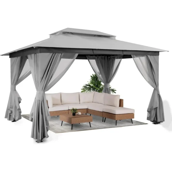 Outdoor Patio Gazebo 10'x13' with Expansion Bolts,Party Tent & Shelter with Double Roofs, Mosquito Nettings and Privacy Screens - Image 3