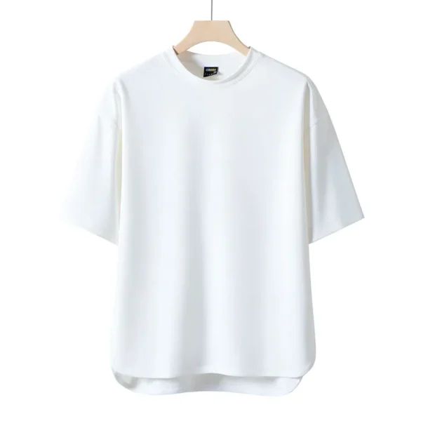 Men's T-shirt Casual Loose Style Comfortable Round Neck Solid Color High-quality Street T-shirt Summer Male T-shirt - Image 2