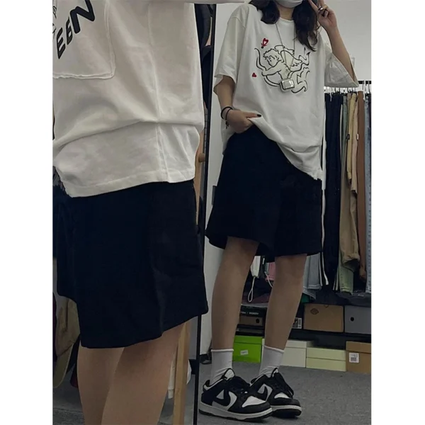 MEXZT Streetwear Pure Cotton Shorts Women Harajuku Oversized Cargo Shorts Summer Korean Black White Wide Leg Sports Short Pants - Image 2