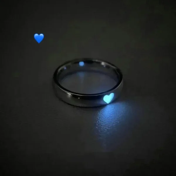 Fashion Pink Love Heart Luminous Couple Ring For Women Men Retro Glow In Dark Silver Color Adjustable Finger Rings Jewelry Gift - Image 5