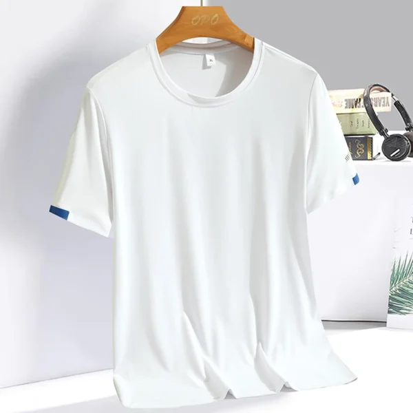 Men's Summer Ice Silk T-shirt Sweatshirt Round Neck Simple Running Fitness Suit Thin Breathable Quick Drying T - Image 3