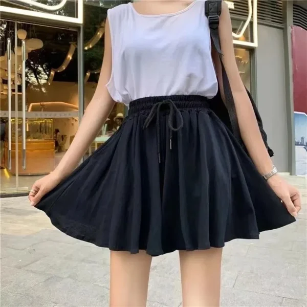 Summer Shorts Skirts Women Elastic High Waist Casual Wide Leg Shorts Korean A Line Loose Mini Skirt Black Short Pants - Image 4