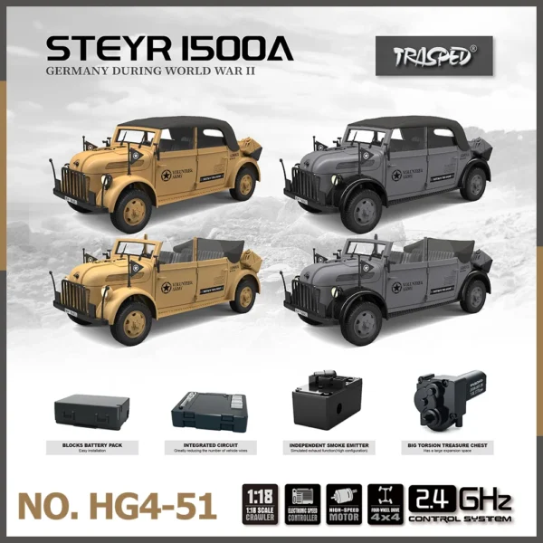 Hengguan Command Vehicle RC 1/18 2.4GHG4-51 Steyr 1500A Military Model Vehicle Full Scale Remote Control Adult/Children Toy Gift