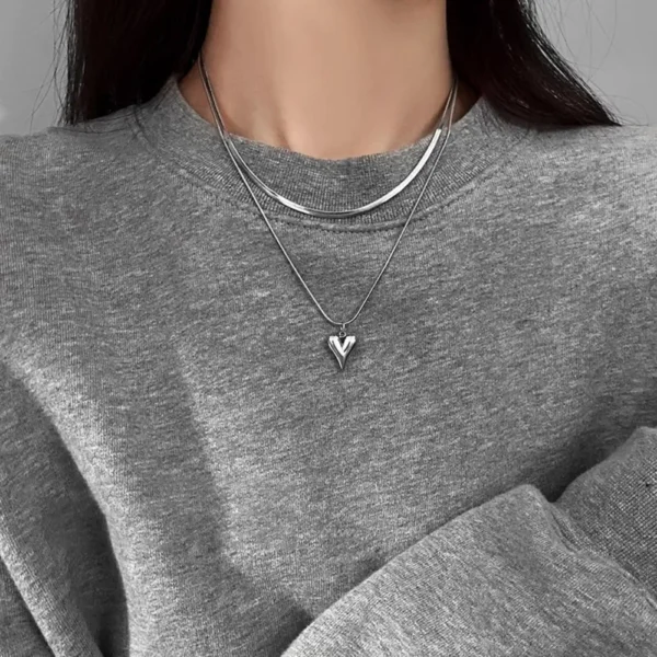 Charm Stainless Steel Double Layer Peach Heart Pendant Necklace Jewelry for Women Cute Cool Clavicle Chain Aesthetic Y2k Jewelry - Image 6