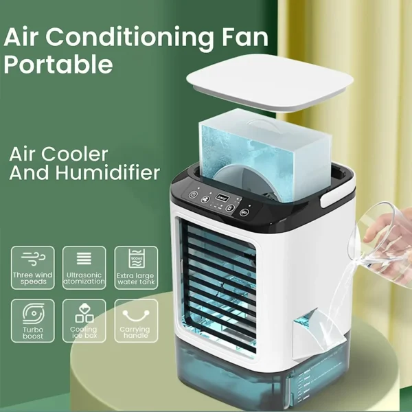 Air Conditioner Portable Fan Desktop Dual Spray Ultrasonic Atomization 3-Speed Mute Air Cooler Night Light Electric Fan for Home - Image 6