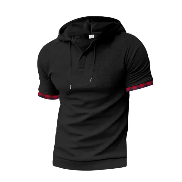 Men's solid color hooded short-sleeve suit thin breathable suitable for summer leisure sports street trend - Image 2