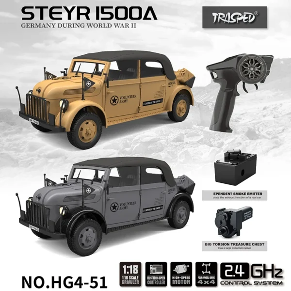 Hengguan Command Vehicle RC 1/18 2.4GHG4-51 Steyr 1500A Military Model Vehicle Full Scale Remote Control Adult/Children Toy Gift - Image 2