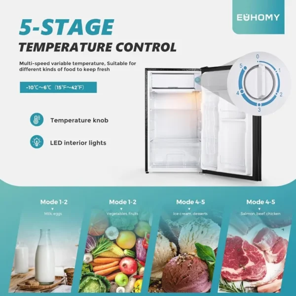 EUHOMY 3.2 Cu.Ft Mini Fridge with Freezer, Single Door Compact Refrigerator, LED light, Adjustable Thermostat, Mini Refrigerator - Image 3