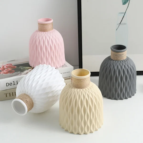 Modern Flower Vase Imitation Ceramic Flower Pot Decoration Home Plastic Vase Flower Arrangement Nordic Style Home Decoration