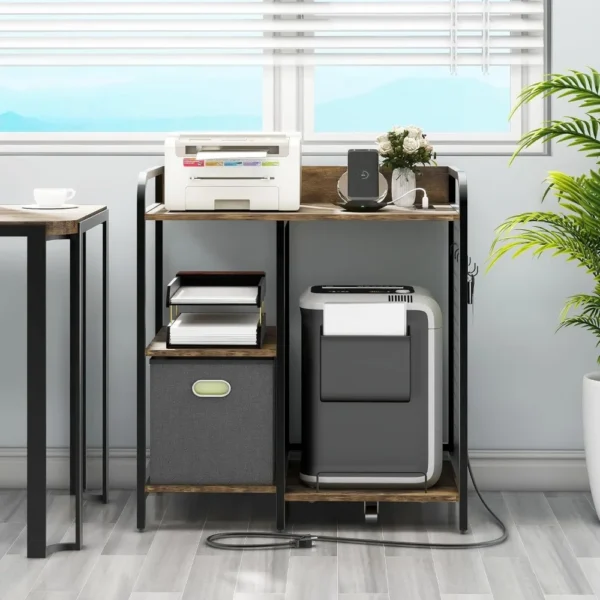 31 Inch Office Printer Stand with Storage Furniture Table and Paper Shredder Rack Fabric Cube USB Char - Image 4