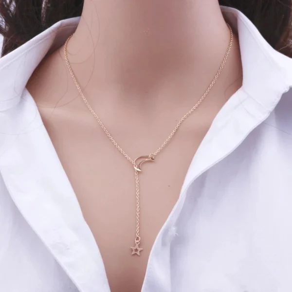 New Simple Moon Star Pendant Choker Necklace Simple Gold Color Alloy Charm Chain Collares Necklace For Women Party Jewelry - Image 6