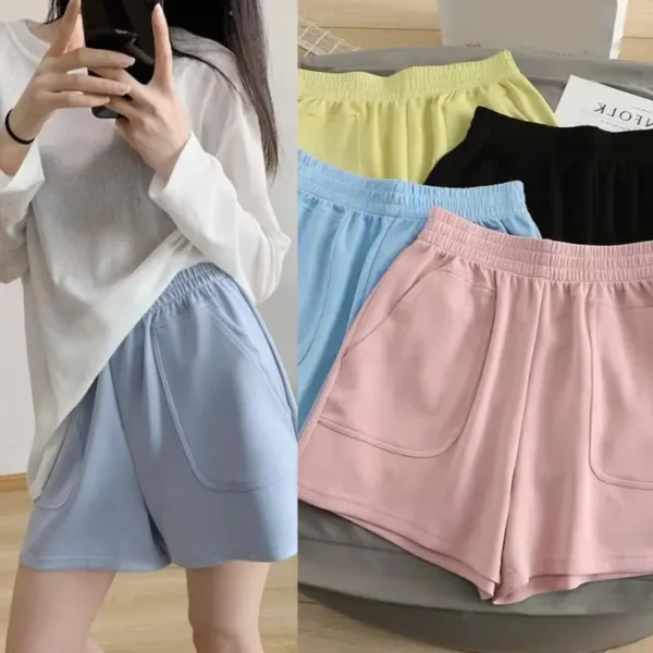 Women Summer High Elastic Shorts Casual Loose Straight Pants High Waist A-word Sports Hot Pant For Lady Comfortable Homewear