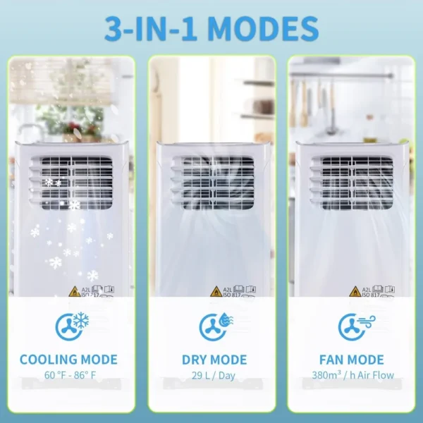 9700BTU Portable Air Conditioner Cools up to 300 Sq.ft, 4-IN-1 Portable AC Unit with Cooling, Dehumidifier, Fan, 24H Timer - Image 4