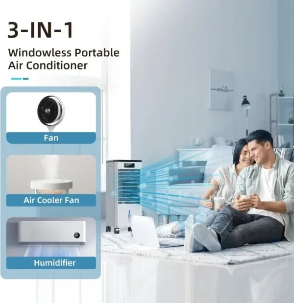 Portable Air Conditioners, 3-IN-1 Evaporative Swamp Cooler, 4 Modes & 3 Speeds, 12H Timer, Child Lock,Smart Remote&Touch Control - Image 3