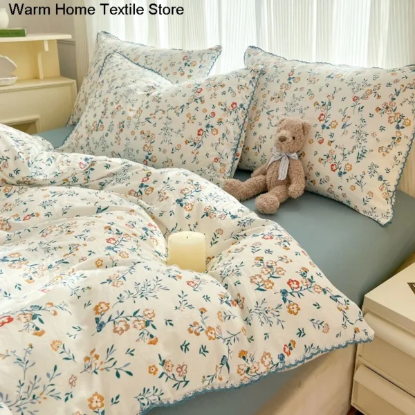 Fresh Botanical Floral Bedding Set for Kids and Adults, Leaves, Flower Duvet Cover, Pillowcases, Soft Washed Cotton, Home Textil - Image 3