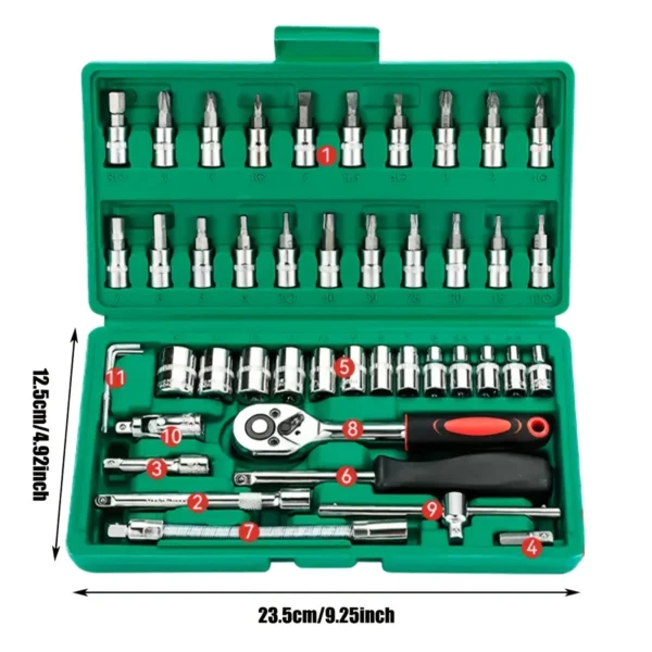 46pc Drive Socket Set 1/4 inch Ratchet Wrench Set with Sockets Metric Hex Bit Socket Set Mechanic Tool Kits for Auto Repair Hous - Image 3