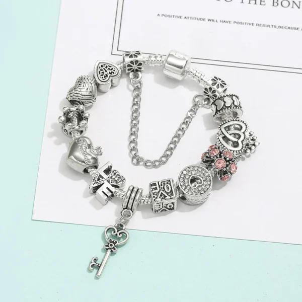 Seialoy Silver Plated Heart Key Pendant Charm Bracelets For Women Original Girls Princess Crown Beaded Bracelet Wife Jewelry - Image 3