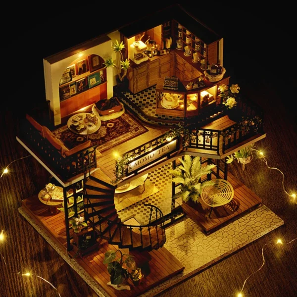 Assemble DIY Wooden House Dollhouse kit Wooden Miniature Doll Houses Tea Dollhouse toys With Furniture LED Lights Gift - Image 4