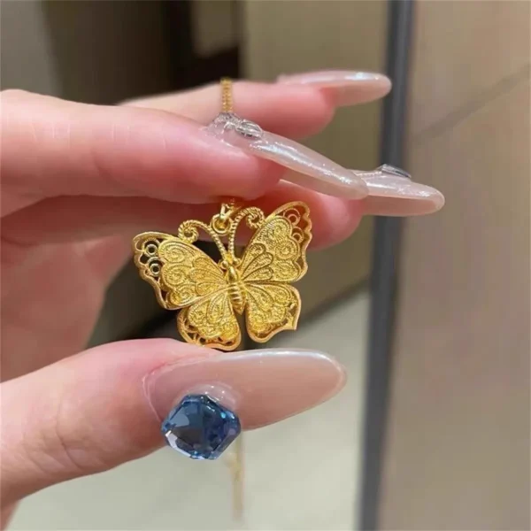 Shiny Pure 14 K Gold Color Butterfly Pendant Necklace for Women's Necklace Chain Valentine's Day Wedding Jewelry Gifts - Image 3