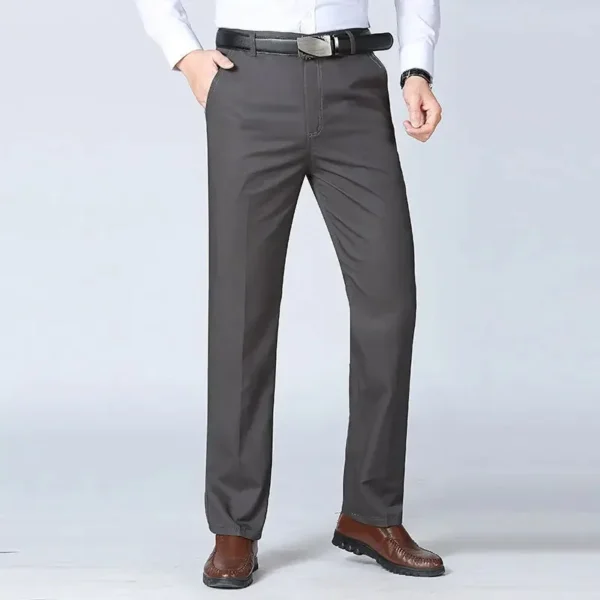 Mens Summer Lightweight Thin Autumn Thick Suit Pant Cotton Slacks Straight Loose Bland Solid High Waist Business Casual Pants - Image 4