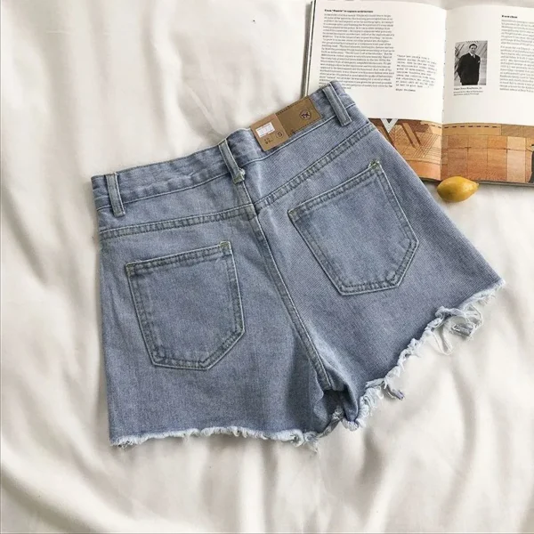 Cowboy Shorts Women's Summer Korean High Waist Casual Blue Denim Shorts Pocket Tassel Perforated Fashion Shorts Y2K Female Jeans - Image 6