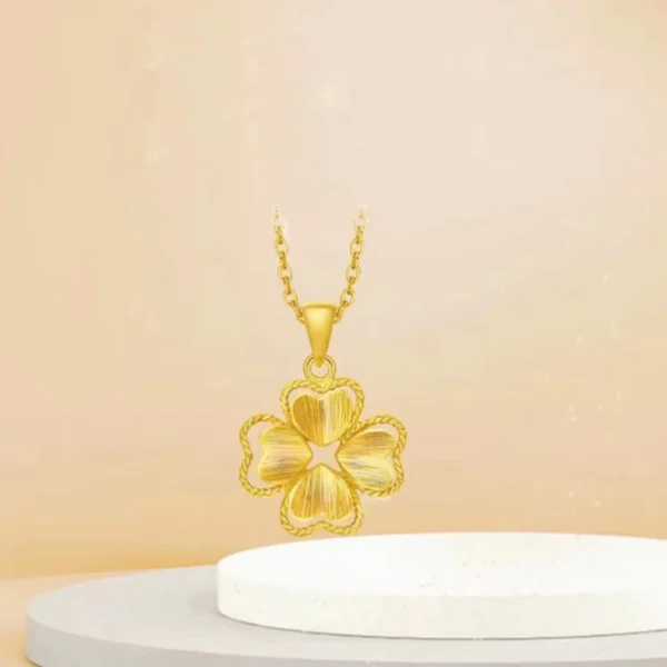 Shiny Pure 14 K Gold Color Clover Pendant Necklace for Women's Gold Color Necklace Chain Valentine's Day Wedding Jewelry Gifts - Image 6