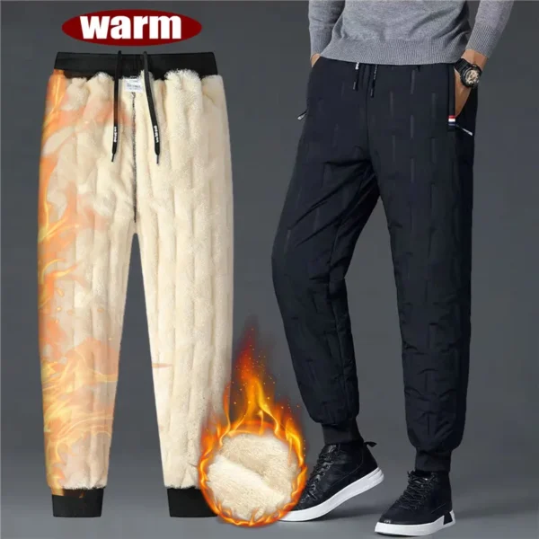 Winter Thickened Fleece Pants Men 2024 Casual Cotton Trousers Fashion Lambswool Down Pants Sportwear Solid Drawstring Trousers - Image 6