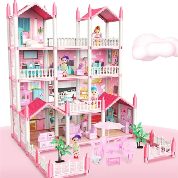 3D DIY Dream Princess Castle Villa Assembly Doll House Set Toy Girl Family Toy Children's Music Doll House Assembly Villa House - Image 5