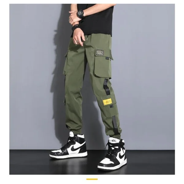 Men's Cargo Pants Casual Hip Hop Hit Color Multiple Pockets Trousers Streetwear Ribbons Techwear Sweatpants - Image 4