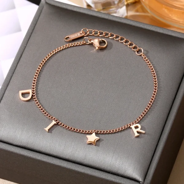 Korea New Fashion Letter Star Pendant Bracelet Woman Simple Vintage Stainless Steel Bracelet Luxury Jewelry Accessories Gifts - Image 4