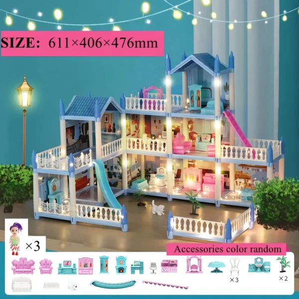 Children's Music Doll House Assembly Villa House 3D DIY Dream Princess Castle Villa Assembly Doll House Set Toy Girl Family Toy - Image 4