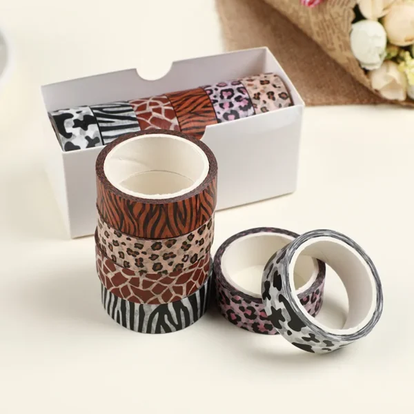 6 Rolls Washi Tape and Paper Tape Leopard Tiger Milk Cow Print Hand Account Tape DIY Decorative Stickers School Supplies