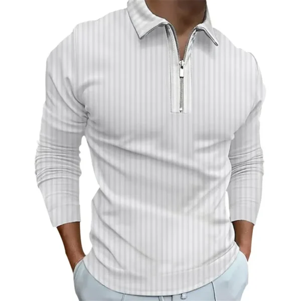 Spring Autumn Men Long Sleeve Zipper Polo Shirt Men Casual Stripe Polo Shirt Tops . - Image 3