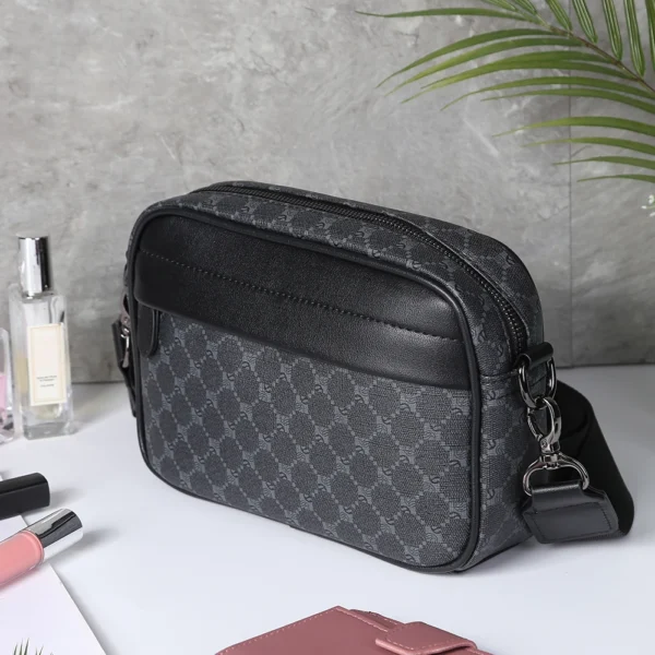 Casual Business Shoulder Bag for Men PU Leather Messenger Bag Wide Strap Crossbody Bags Square Plaid Designer Male Sling Bags - Image 3