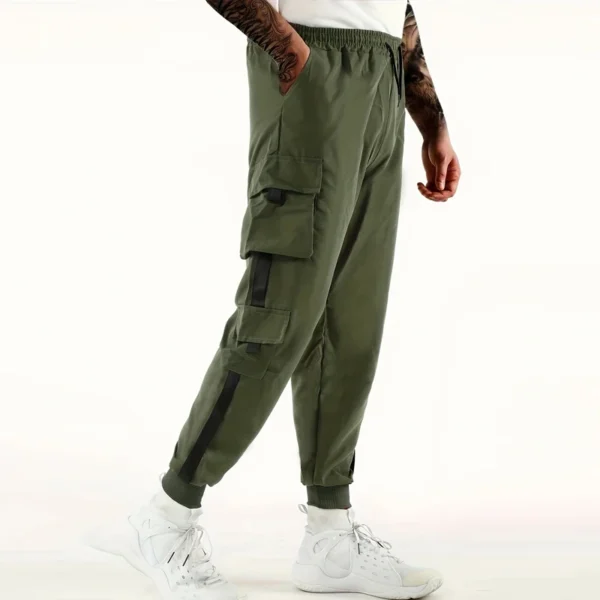 Loose Fit Multi Pocket Joggers For Spring Summer, Men's Street Style Waist Drawstring Casual Pants Cargo Pants For Fitness Outdo - Image 2