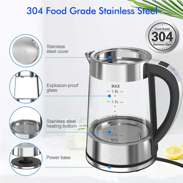 Intelligent Thermostatic Glass Electric Kettle 1.8L Household Boilng Water Multifunction 220V Automatic Power Off Insulation - Image 3