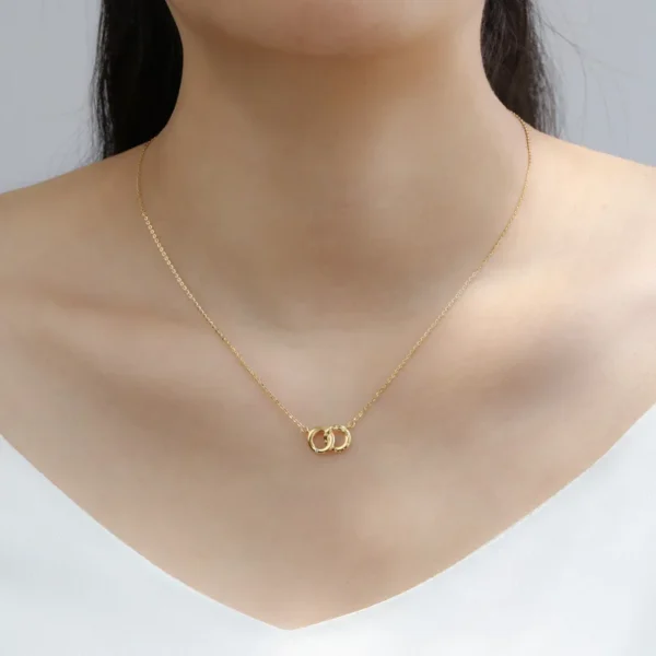 Korean version minimalist and fashionable S925 sterling silver plated K-gold double ring circular zirconia inlaid niche necklace