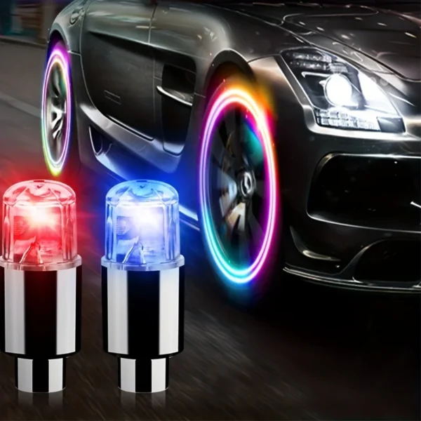 2pcs Car Colorful Hot Wheels Intelligent Dual-sense Tire Lamp Cool Wheel Lamp Wheel Arc Lantern Valve Hot Wheels Lamp