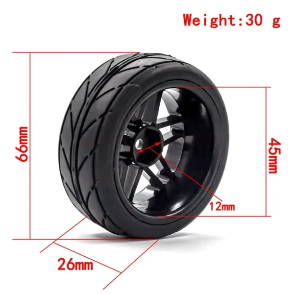 4pcs 65mm On Road Buggy Tire Wheels Rims 12mm Hex for 1/10 RC Flat Sports Touring Car HSP94123 94122 Sakura D5 YOKOMO Tire Kit - Image 3