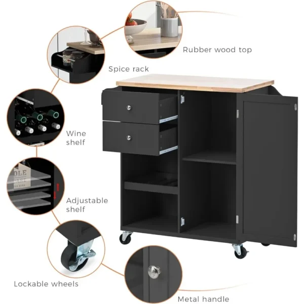 Internal Storage Cabinet Racks Trolley for Dining Room Kitchen Island With Drop-Leaf Countertop Auxiliary Cart With Wheels Home - Image 5