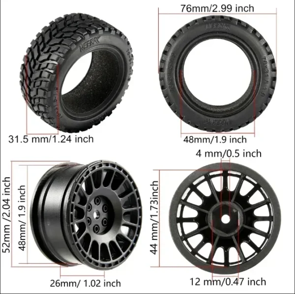 4PCS 1.9 inch 75mm RC Tires 12mm Hex Hubs Wheels for Wltoys 144010 144001 1/14 1/16 1/10 Scx10 Traxxas Trx-4 Tamiya Racing Car - Image 2