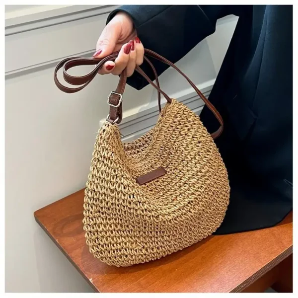 Ladies Fashion Summer Straw Crossbody Bag Women Beach Holiday Shopping Woven Shoulder Handbag Messenger Purses For Women Bags - Image 2